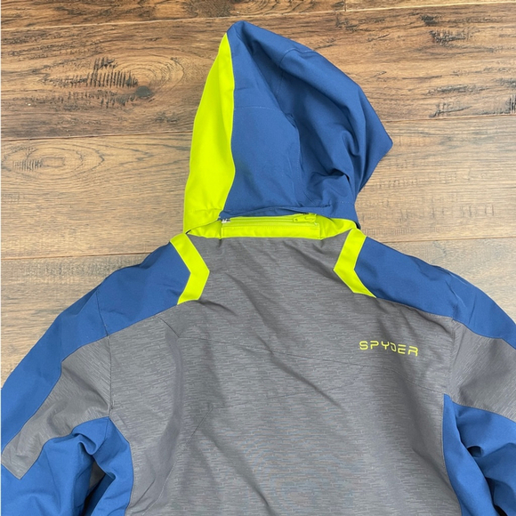 Spyder Leader Kids Ski Puffer Jacket - Gray, Blue, and Neon Yellow size 20 - Picture 6 of 14